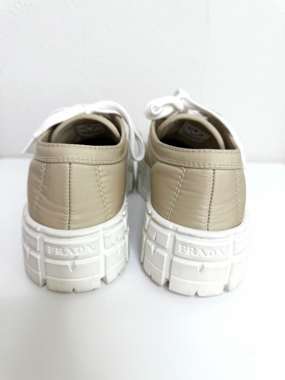 Prada Double Wheel Nylon Sneakers Gabardine Sneakers In Desert Beige Size 37.5 - Picture 7 of 12